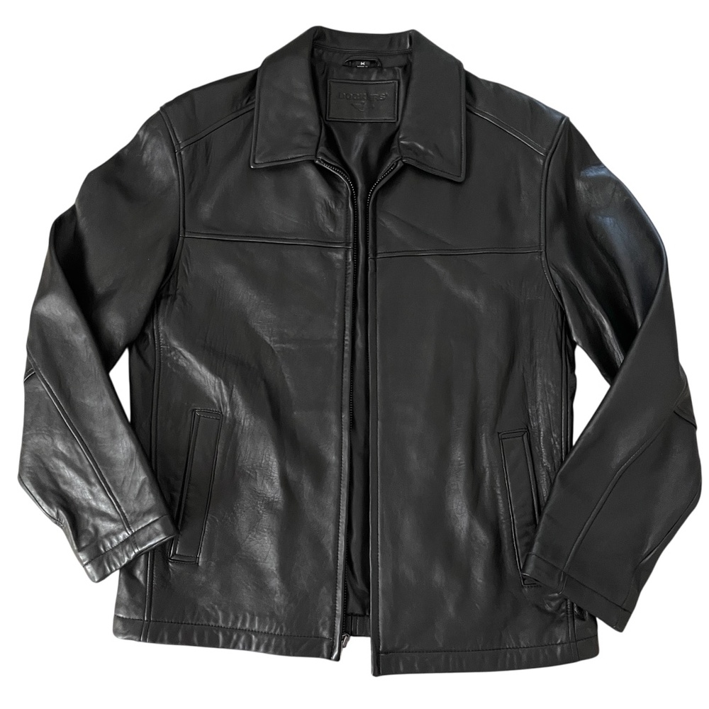 DOCKERS Men’s Leather jacket Medium black coat Biker jacket M